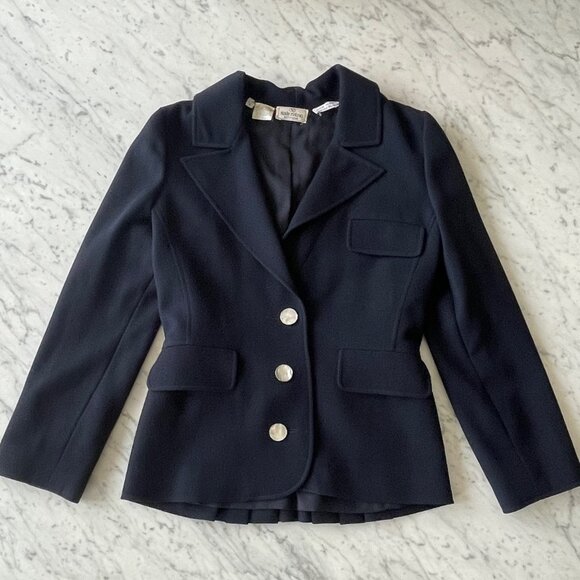 Valentino Boutique Navy Jacket Blazer Pleated Back Size 4 - Picture 6 of 11